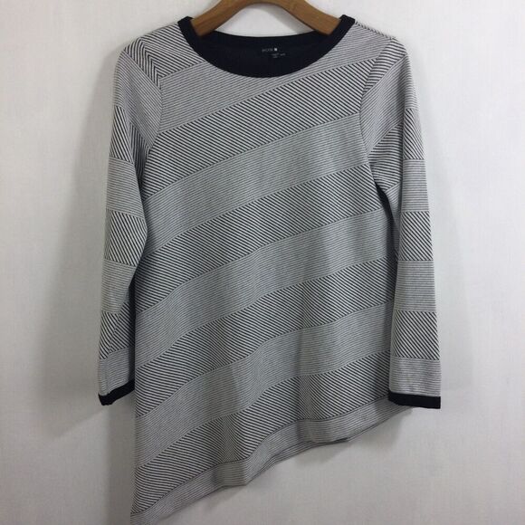 BYLYSE Geometric Stripe Asymmetric Hem Tunic Knit Sweater Off-White Size Medium - Picture 9 of 9
